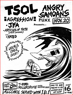 flyer of the Angry Samoans' November 20th, 1983 show at T-Bird Rollerdome, Whittier, CA